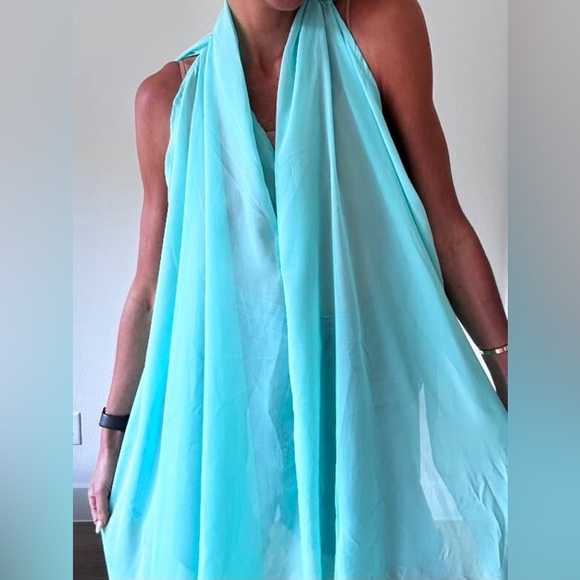 Vintage Unique Spectrum Blue Flowy Boho Outfit topper sheer lace - Picture 2 of 8